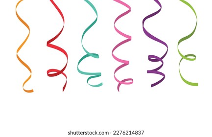 Set of colored vertical twisted rolled ribbons isolated on white background. Vector illustration