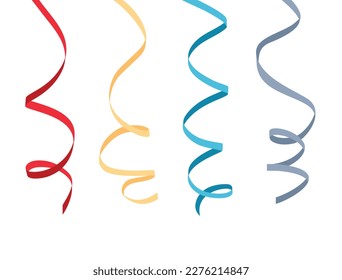 Set of colored vertical twisted rolled ribbons isolated on white background. Vector illustration