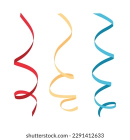 Set of colored vertical twisted rolled ribbons isolated on white background. Vector illustration
