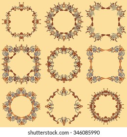 Set of colored vintage hand draw frames