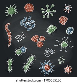 conjunto de virus y bacterias de color en negro