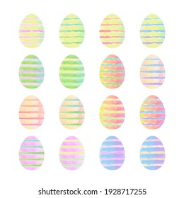 Set of colored watercolor Easter eggs. Vector illustration