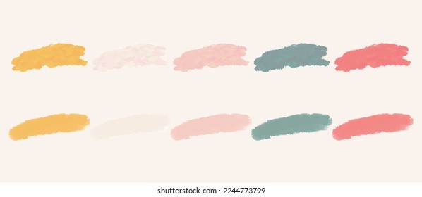 Set of colored watercolor textures on a white background, vector ink, acrylic decorations. Vector illustration