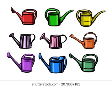 Juego de latas de agua de color, 9 pcs. Ilustración en un fondo aislado.