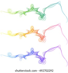 Set Colored Wave Scribble Lines on White background 