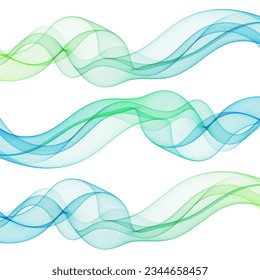 
Set of colored waves. Abstract green-blue lines. Element for decoration.