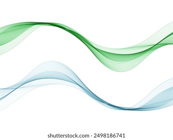Set of colored waves. Abstract green-blue lines. Element for decoration.
