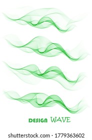 Set of colored waves. Vector abstract background. Green wavy lines.