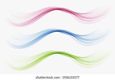 Set of colored wavy shapes.Abstract vector transparent wave flow.
