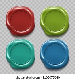 Set of colored wax seal isolated on transparent background. Stock vector illustration.