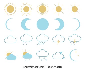 Set of colored weather icons in line style. Meteorological icons. Image of clouds, sun, rain, sunny day. Editable lines. Vector