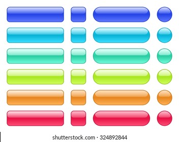 Set of colored web buttons. Glossy rounded background.
