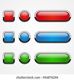 Set of colored web buttons, isolated on white, vector illustration