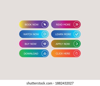 Set of colored web buttons.Cool set of vector colorful buttons for website isolated on white background.