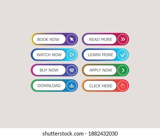 Set of colored web buttons.Cool set of vector colorful buttons for website isolated on white background.