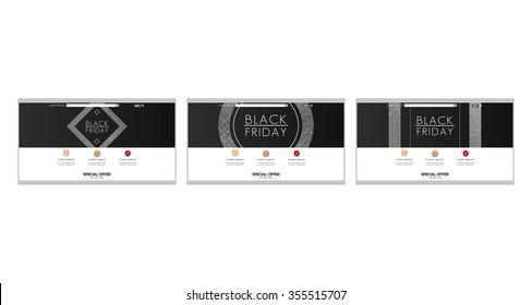 Set of colored web templates with black friday themes