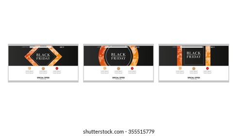 Set of colored web templates with black friday themes