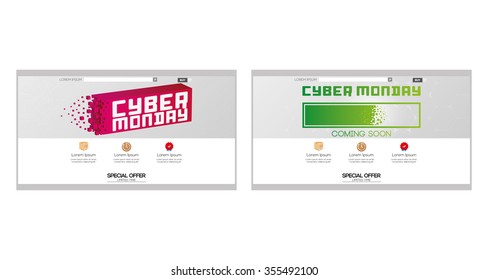 Set of colored web templates with cyber monday themes