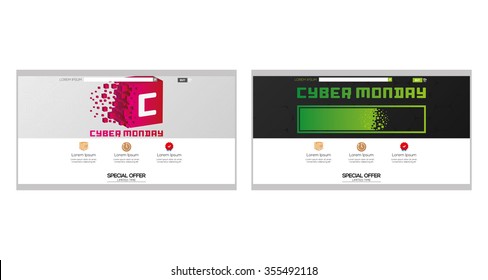 Set of colored web templates with cyber monday themes