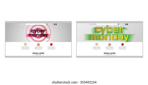 Set of colored web templates with cyber monday themes