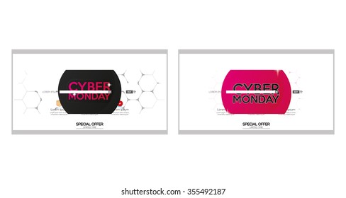 Set of colored web templates with cyber monday themes