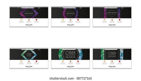 Set of colored web templates with cyber monday themes