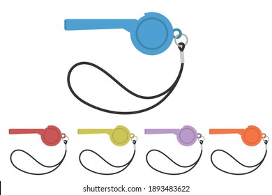 Set of colored whistles vector illustration