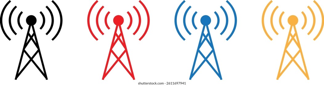 set of colored wi-fi network tower icon. wireless communication. vector illustration.