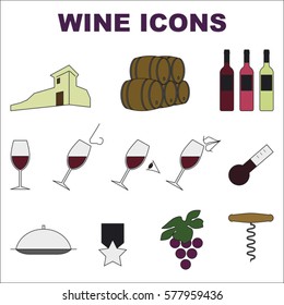 set of colored wine icons on white background