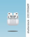 Set of colored wireless headphones airpods 3. Vector illustration.