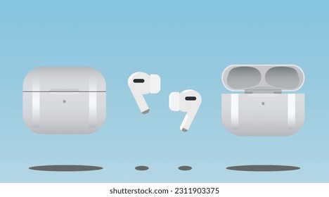 Set of colored wireless headphones airpods 3. Vector illustration.