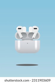 Set of colored wireless headphones airpods 3. Vector illustration.