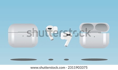 Set of colored wireless headphones airpods 3. Vector illustration.