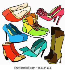 set of colored women's shoes vector illustration