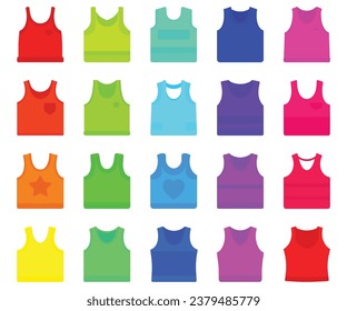 Set of colored women's tank tops, racer back, T-shirt, element vector illustration isolated 