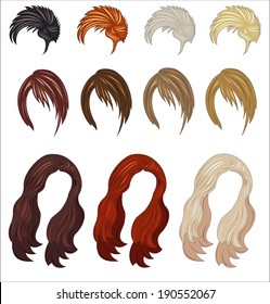 set of colored women's wigs