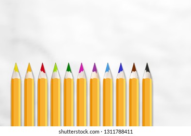 Set of colored wooden crayons on paper with place for your text - vector illustration