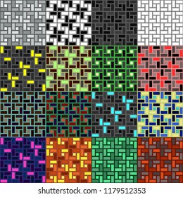 Set of coloress brick spiral tile clockwise texture seamless patternes