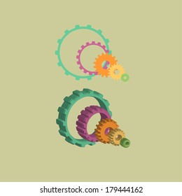 : Set Of Colorful 2D And 3D Cogwheels