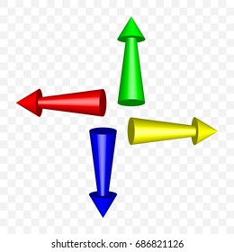 Set of colorful 3d colorful arrows pointing toward different directions. 3d rendering arrow icon. EPS10 vector illustration. Perfect design for inforgraphic element, banner, logo, template, symbol. 