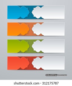 Set of colorful 3d banners with horizontal Islamic elements, arabesque layout