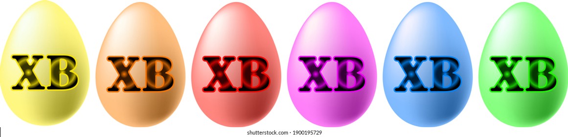 ein Satz bunter 3D-Eier für das hellorthodoxe Osterfest, mit der Inschrift in Russisch XB-Christus ist Risen