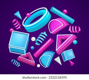 Set of colorful 3d geometric shapes. Elements for design. Isolated vector objects. Suitable for elements and backgrounds
