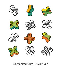 Set of Colorful 3D graphic elements in pop art style, vector