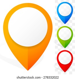 Set of colorful 3D map marker, map pin icons. Vector