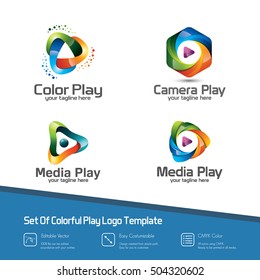 Set colorful 3D media play logo collection. Modern design vector of several media play symbol icon. Suitable for studio company, technology, communication, application, software, and others.