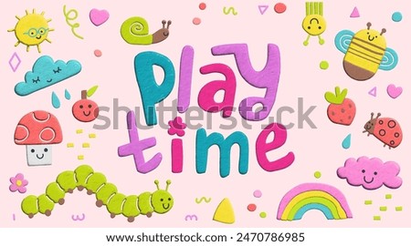 Set of colorful 3d plasticine posters - vector illustration. Cute childish banners collection.