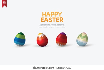 Set of colorful 3d realistic Easter eggs on isolated background, decorative vector elements with minimalist concept