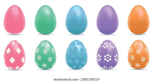 Set of colorful 3d realistic Easter eggs on an isolated background, a collection of vector elements.