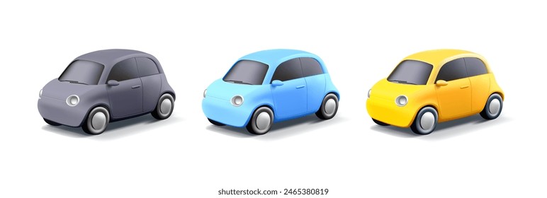 A set of colorful 3D retro cars. Small cars on a white background. For design concepts of promotional materials, and icons. Vector